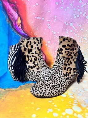 Leopard Print Fringe Ankle Boots- Falchi by Falchi